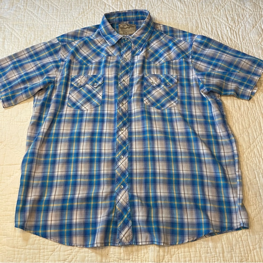 Vintage Wrangler Plaid Pearl Snap Short Sleeve Shirt 2XL